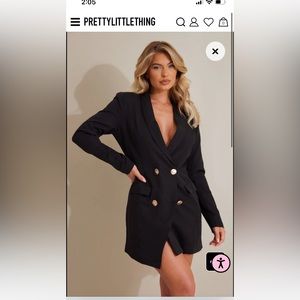 Brand new pretty little thing black gold button blazer dress size 14.